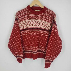 L.L Bean Vintage Nordic Fair Isle Knit Heavy Fishermans Sweater Size M